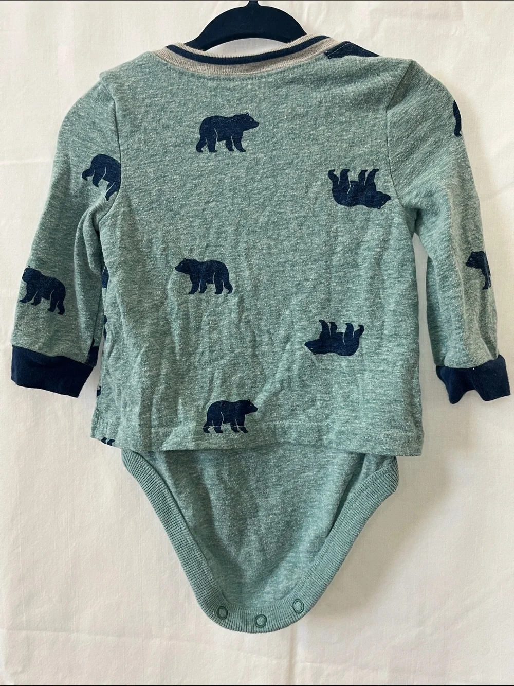 OshKosh B'gosh Teal Bear-Print Long-Sleeve Bodysuit with Navy Accents